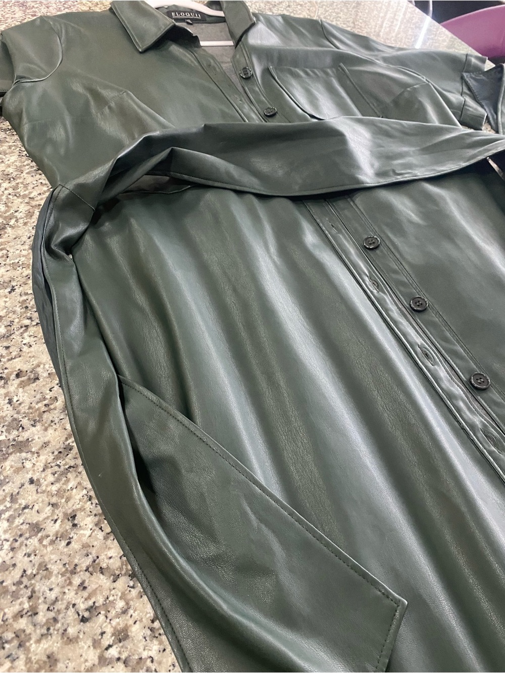 Eloquii Dark Green Faux Leather Shirt Dress - Picture 5 of 5